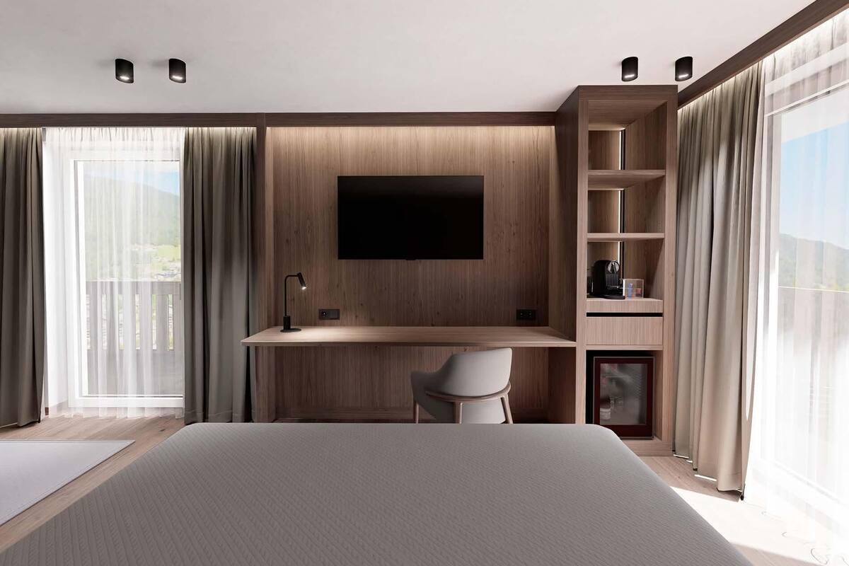 Minibar, coffres-forts dans les chambres, bureau