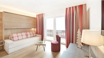 Junior Suite, Balcony, Mountain View (Hoher Riffler) | Living area | 49-inch flat-screen TV with cable channels, TV