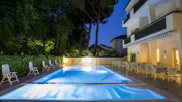 AuĂenpool, geöffnet von 10:30 Uhr bis 19:30 Uhr, Sonnenschirme