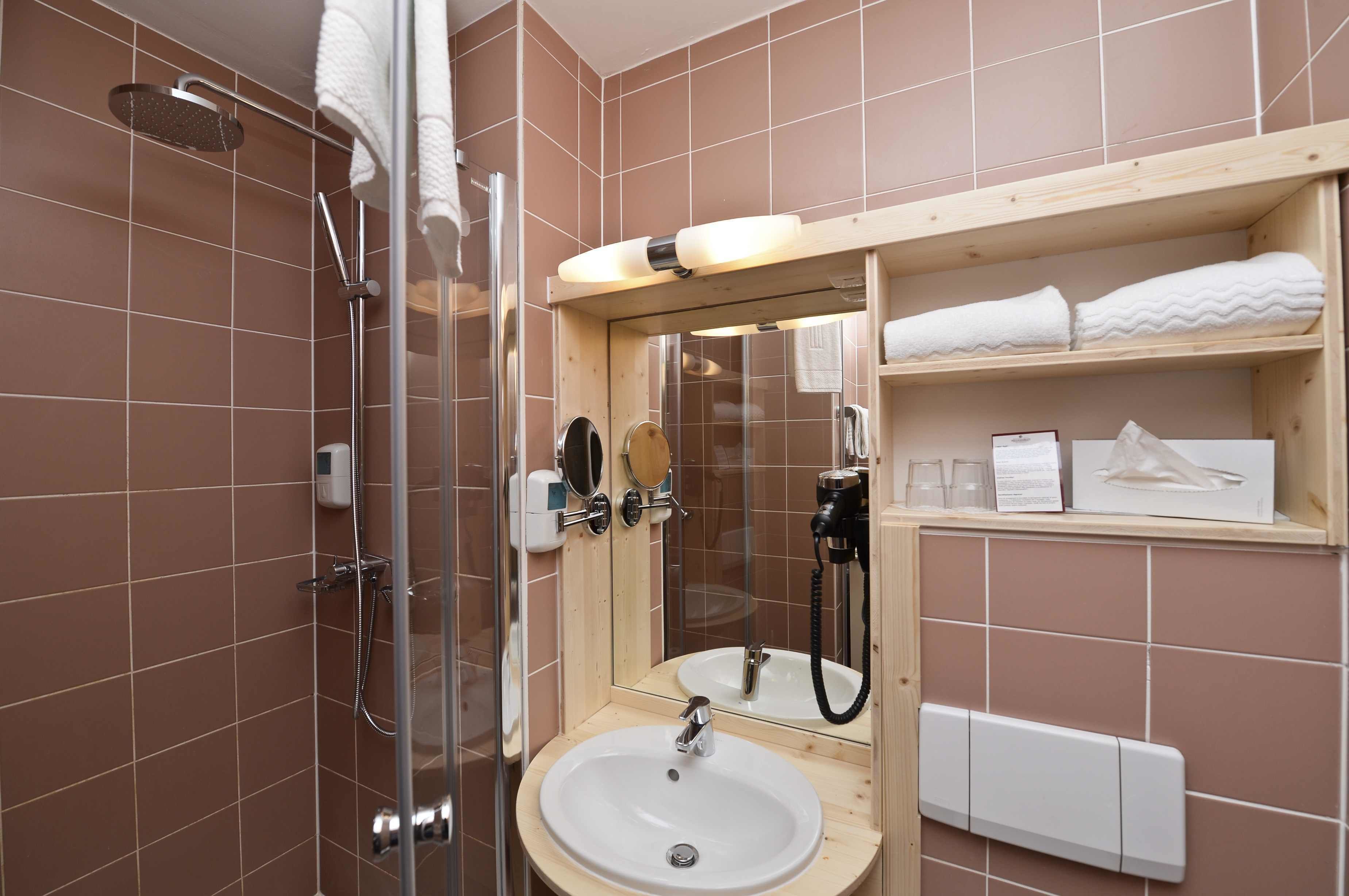 single room | bathroom | shower, hair dryer, towels