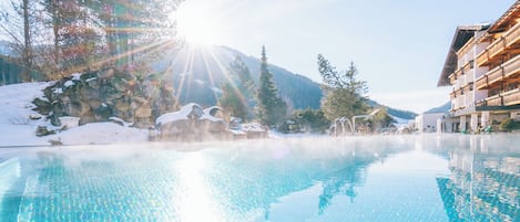 Indoor pool, seasonal outdoor pool, pool umbrellas, sun loungers