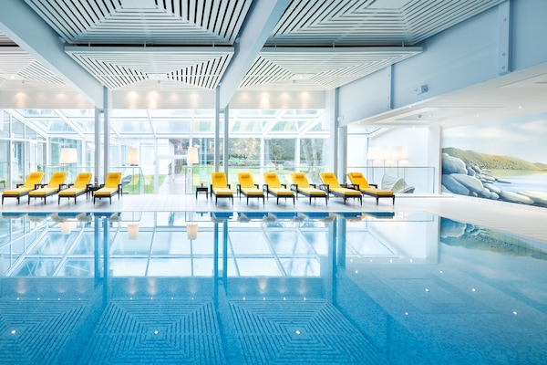 Indoor pool, open 7:00 AM to 9:00 PM, sun loungers