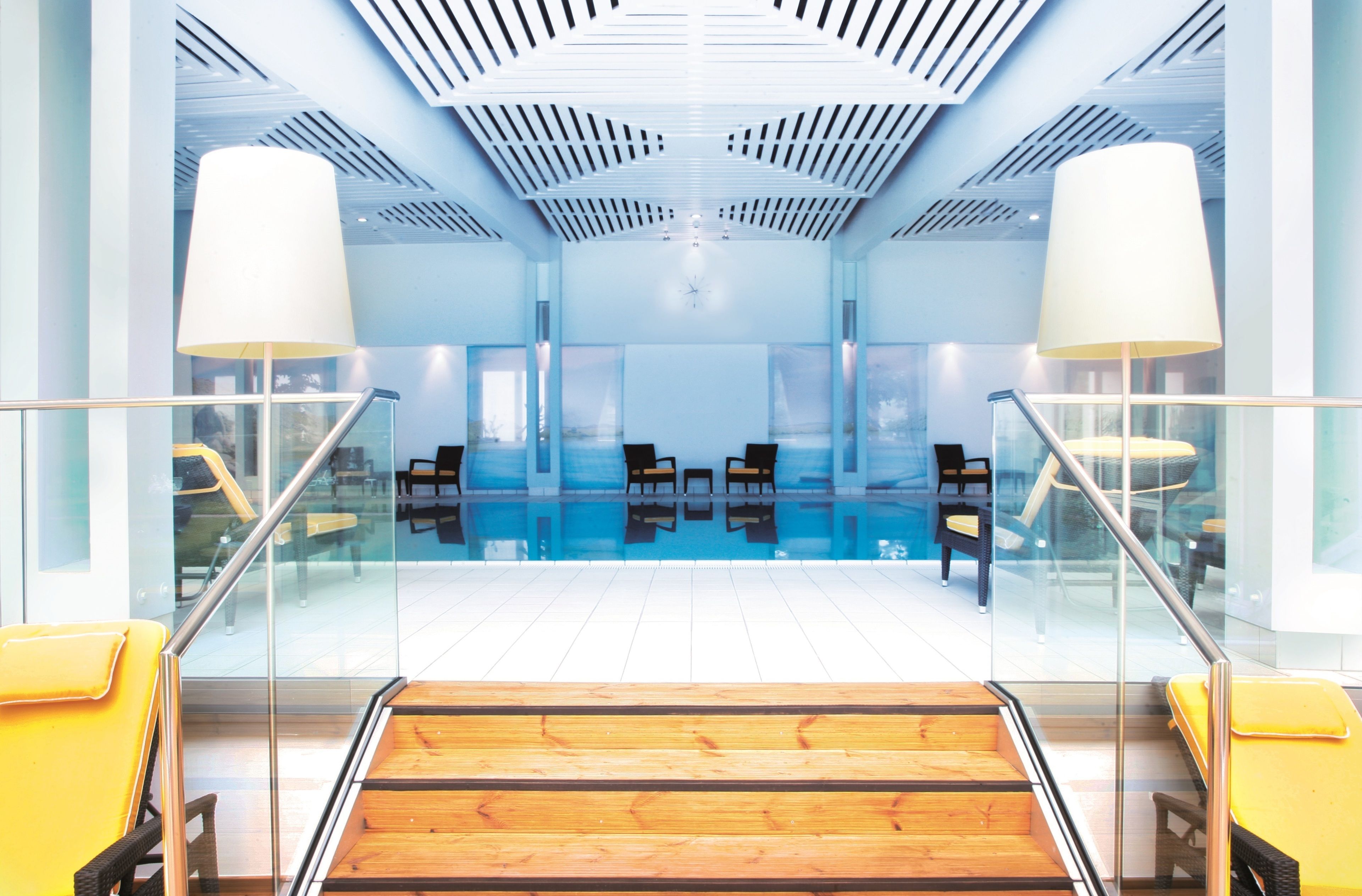 indoor pool, open 7:00 am to 9:00 pm, pool loungers