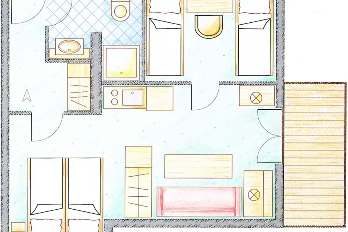 Family Apartment, Kitchenette, Mountainside (Kastanie) | 2 bedrooms, hypo-allergenic bedding, free WiFi, bed sheets