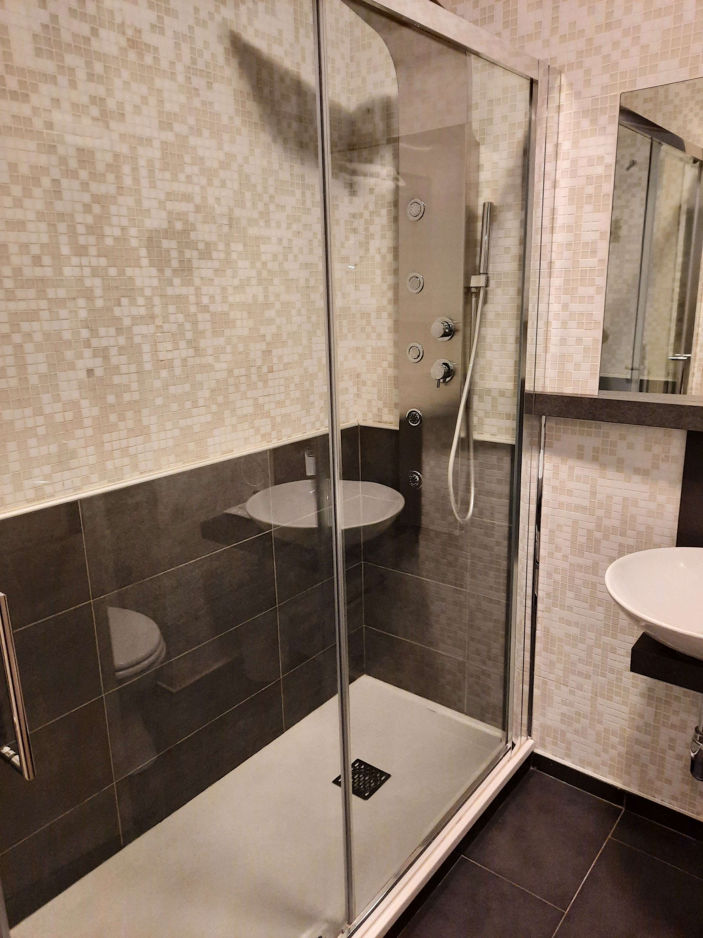 shower, rainfall showerhead, free toiletries, hair dryer