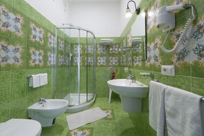 Standard Double Room, Balcony, Sea View | Bathroom | Shower, rainfall showerhead, hair dryer, towels