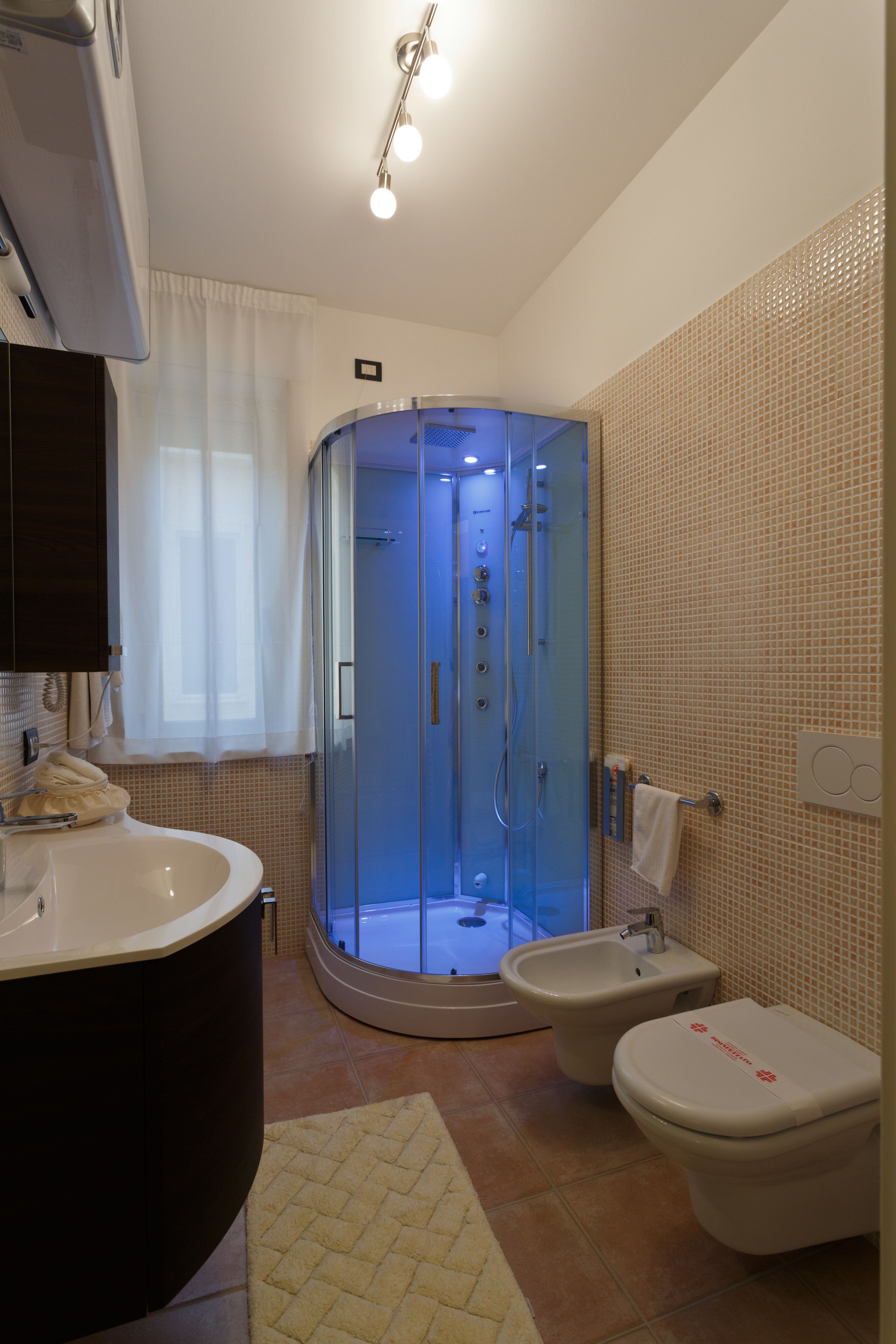 Une salle de bain moderne dotée d’une douche à parois de verre, d’un bidet séparé et d’une grande baignoire.