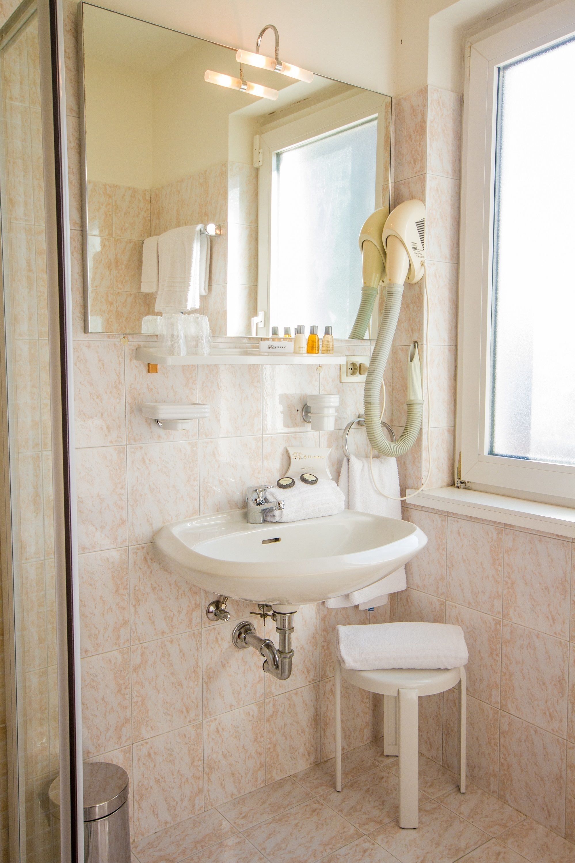 free toiletries, hair dryer, towels