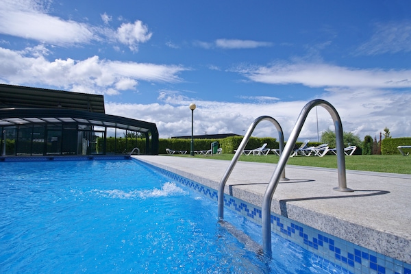 Indoor pool, outdoor pool, open 9:00 AM to 9:00 PM, sun loungers