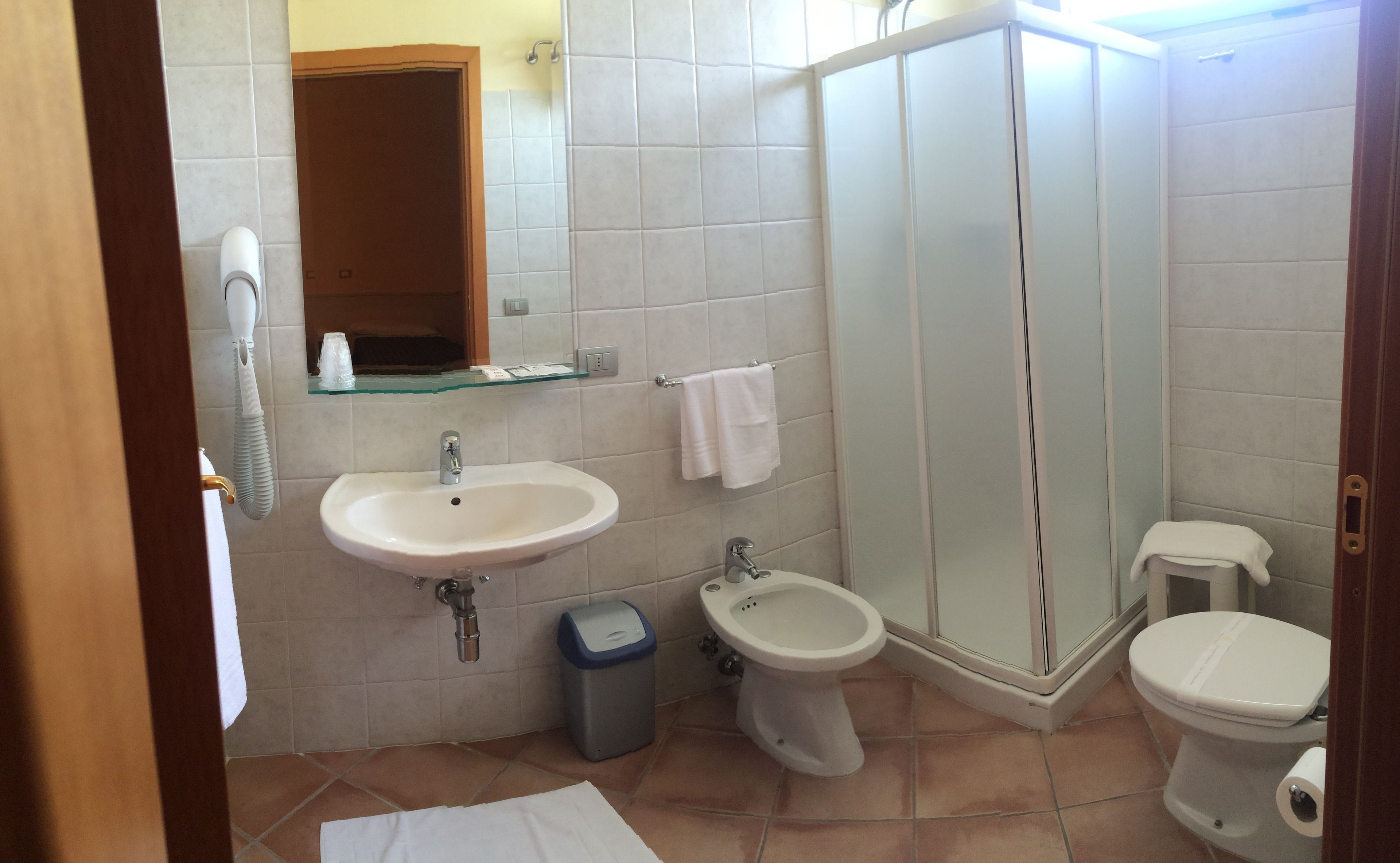 combined shower/bathtub, free toiletries, hair dryer, bidet
