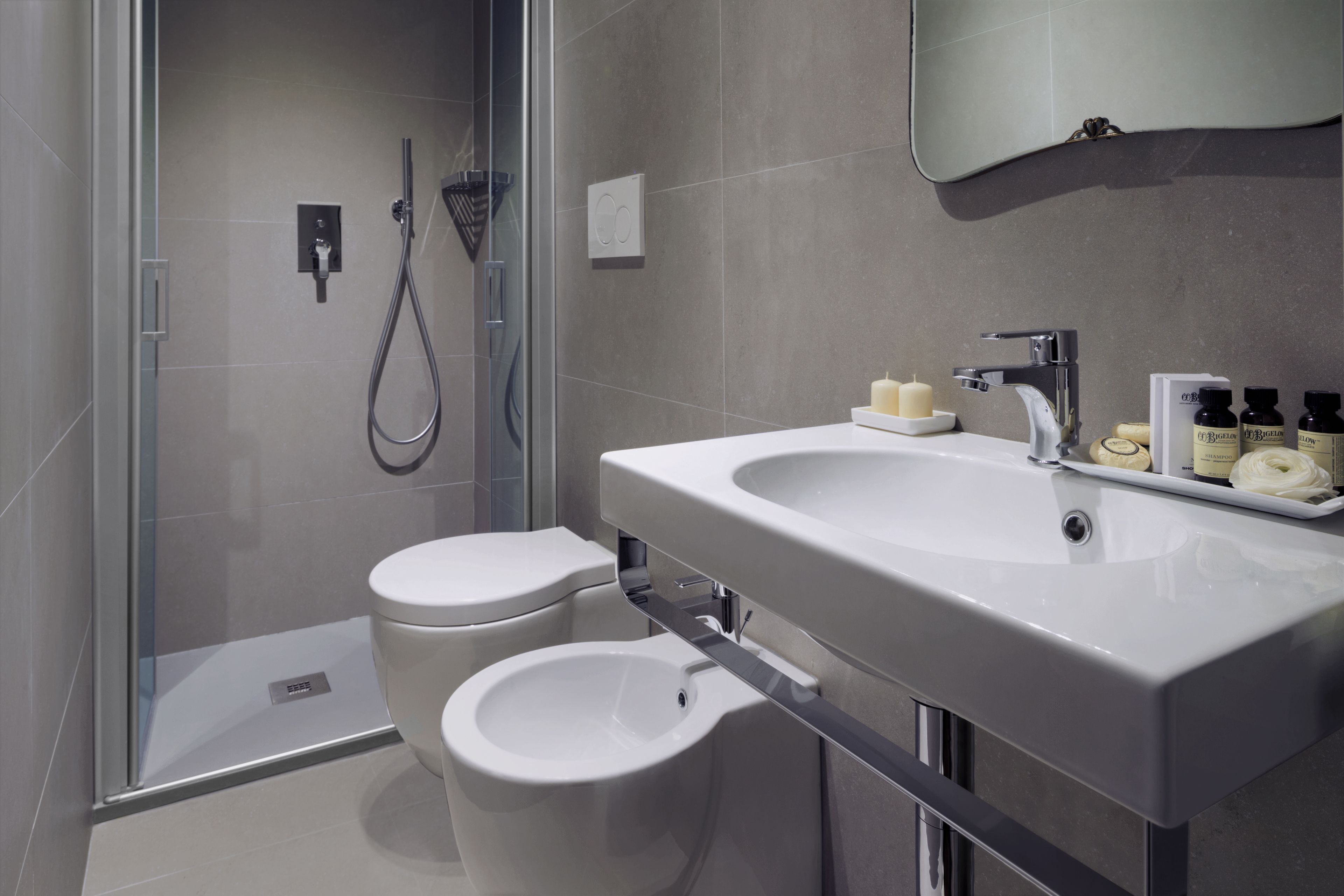 shower, free toiletries, hair dryer, bathrobes