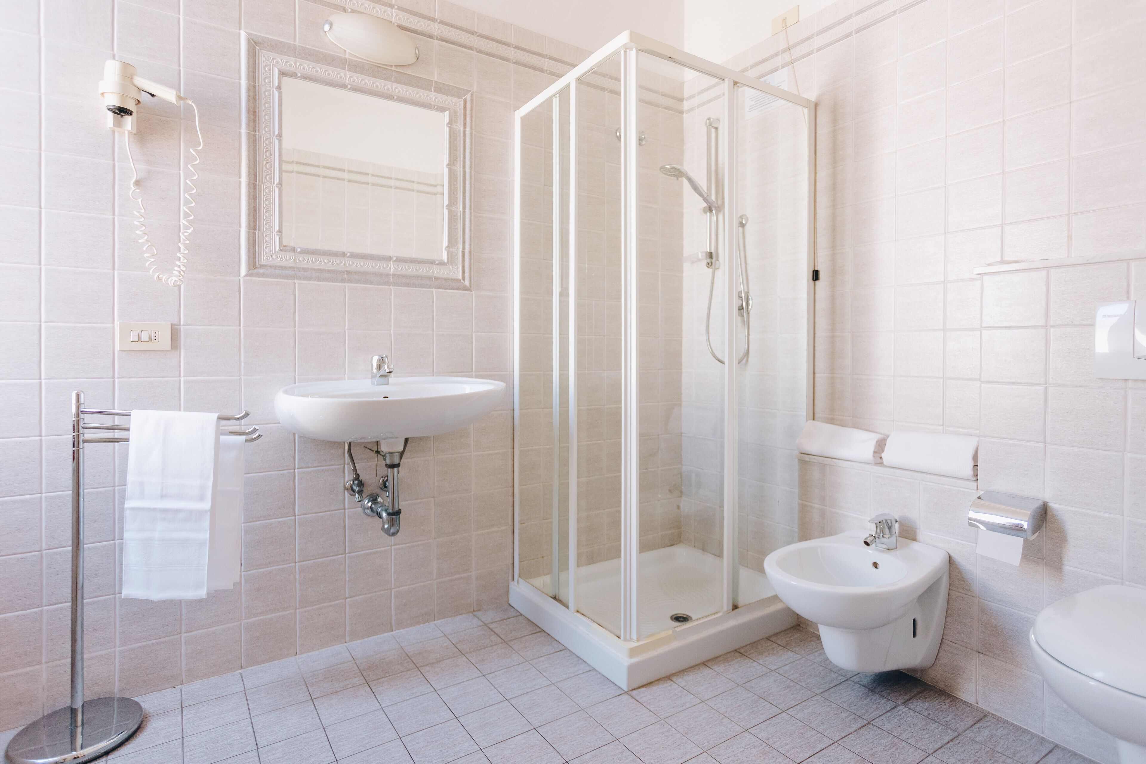 double room | bathroom | shower, free toiletries, hair dryer, bathrobes