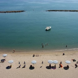 Private beach, sun loungers, beach umbrellas