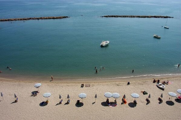Private beach, sun-loungers, beach umbrellas