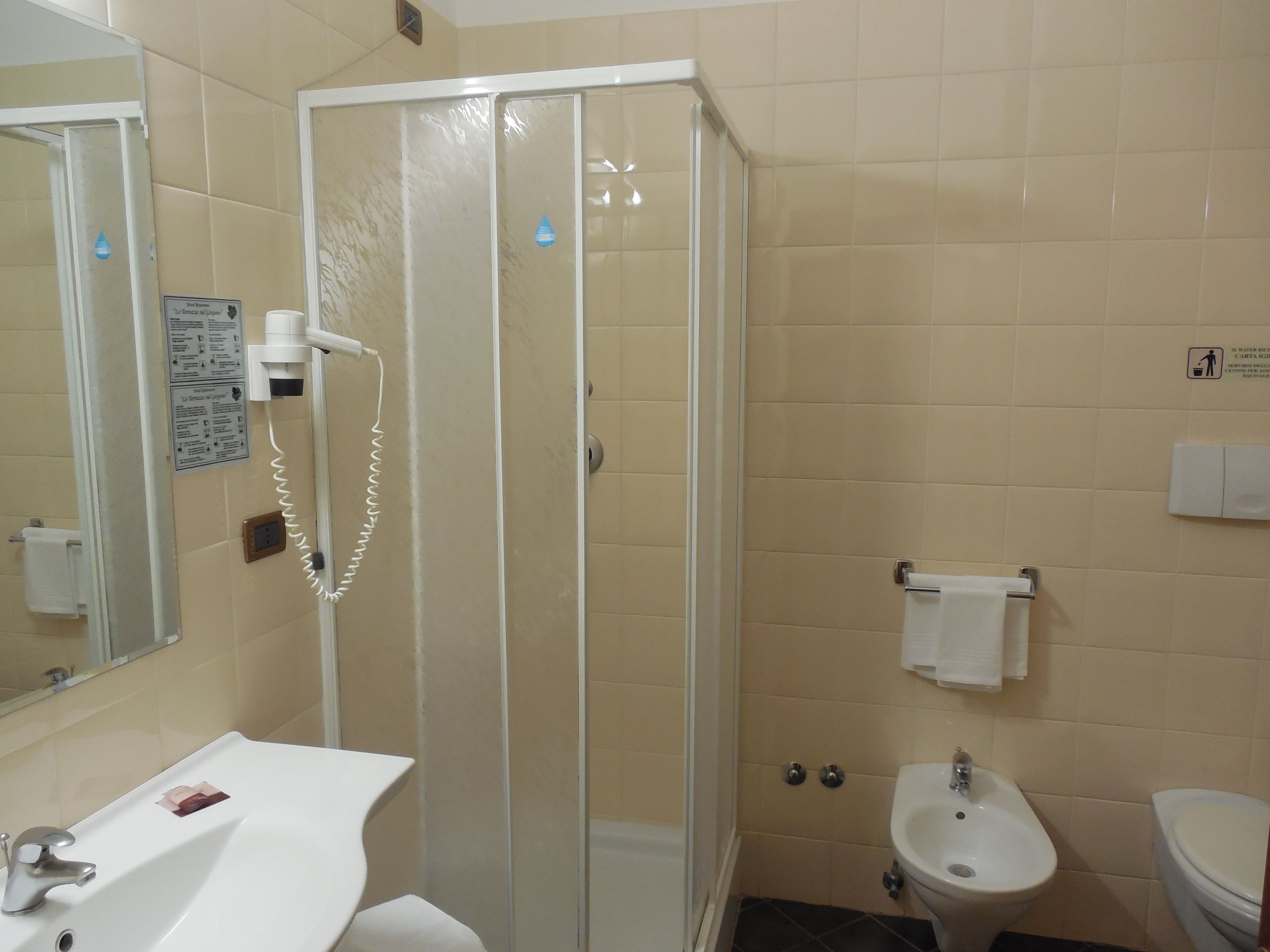 standard double room | bathroom | shower, hair dryer, bidet