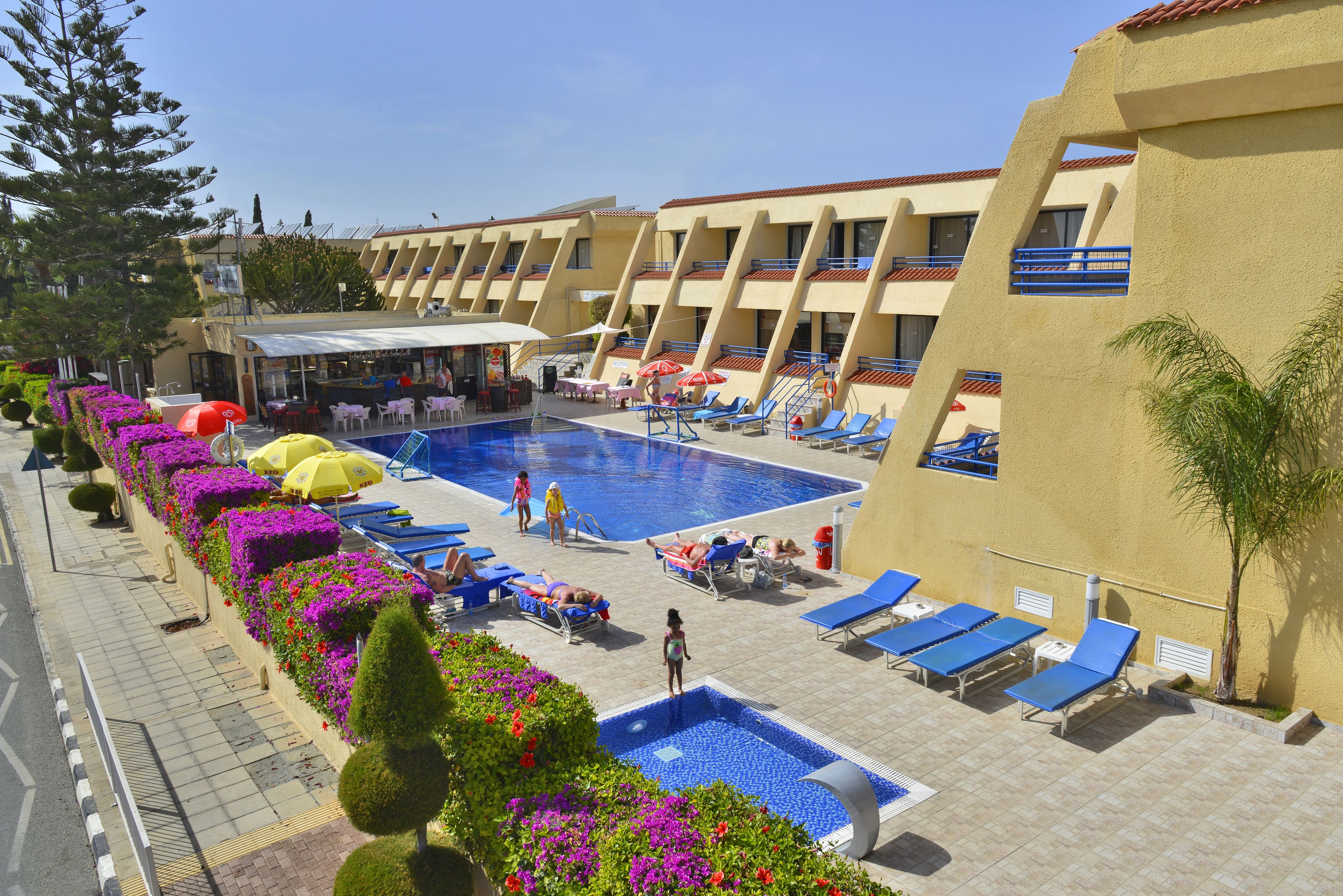 Seasonal outdoor pool, pool loungers