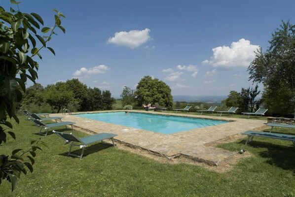 Outdoor pool, pool loungers