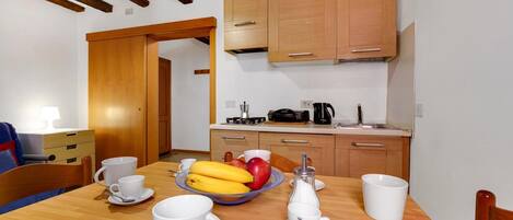 Fridge, stovetop, dishwasher, electric kettle