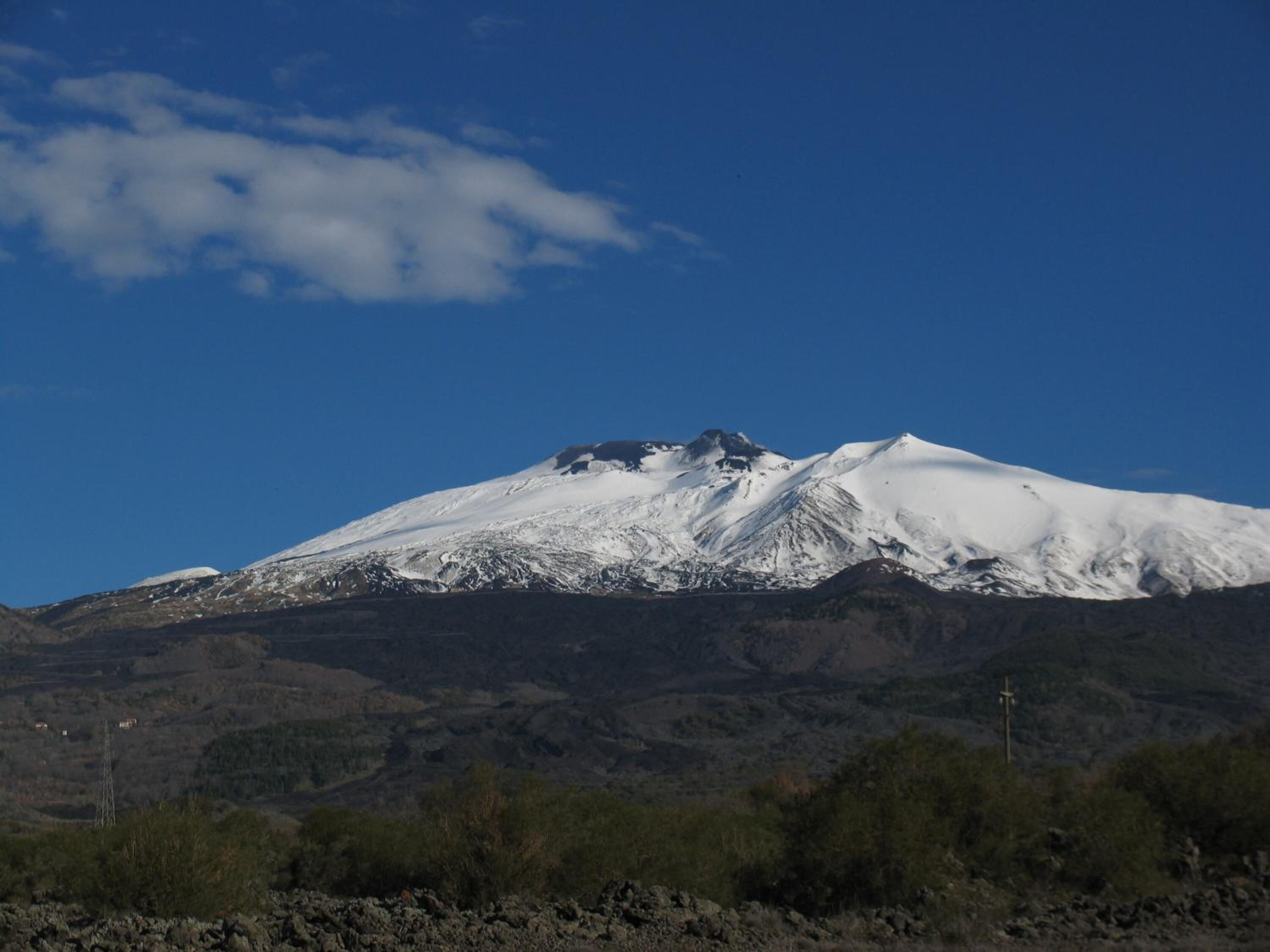 A snow-capped mountain with a clear sky.