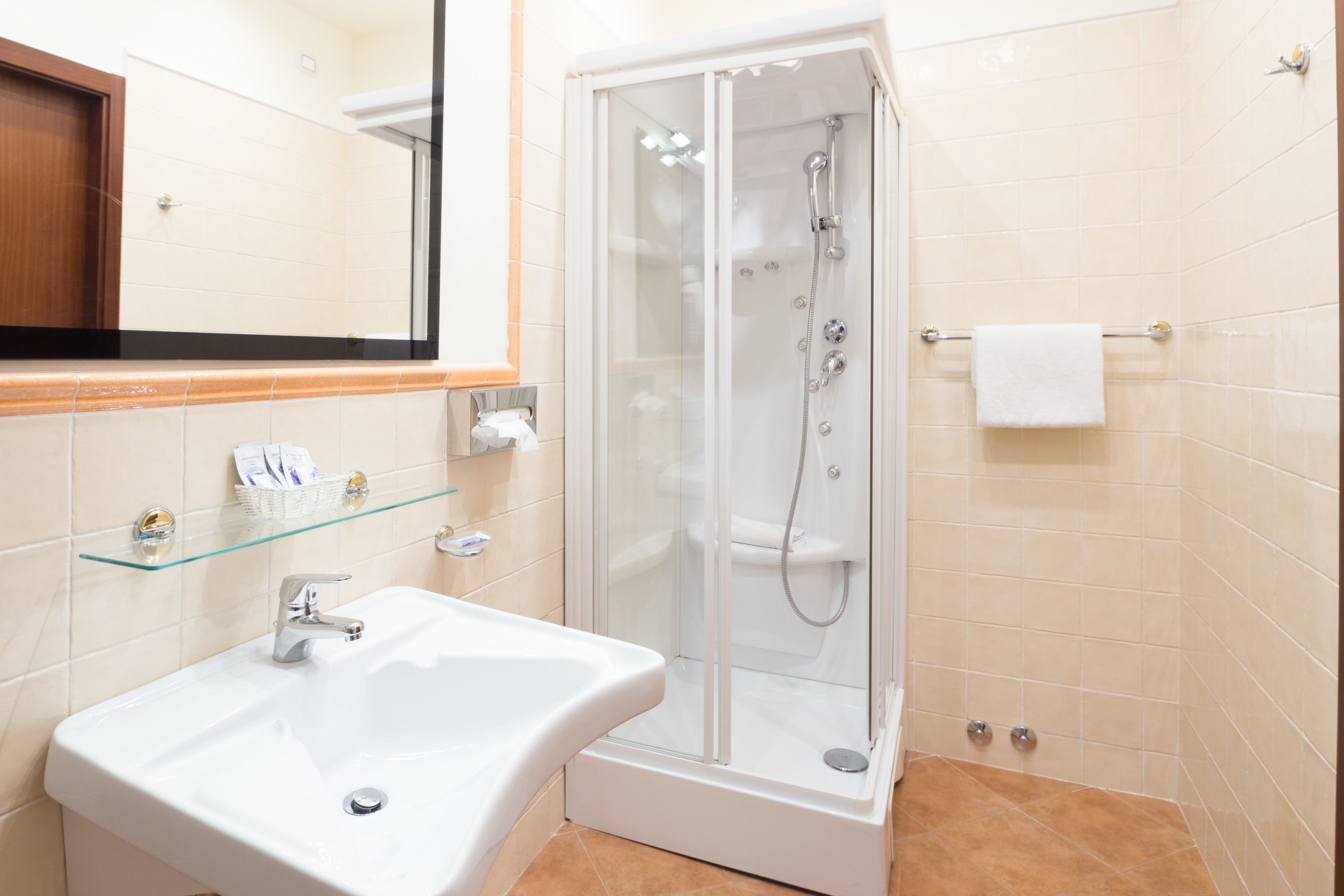 deluxe double room | bathroom amenities | shower, rainfall showerhead, free toiletries, hair dryer