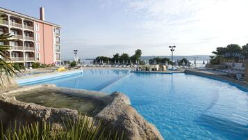 Indoor pool, outdoor pool, pool loungers