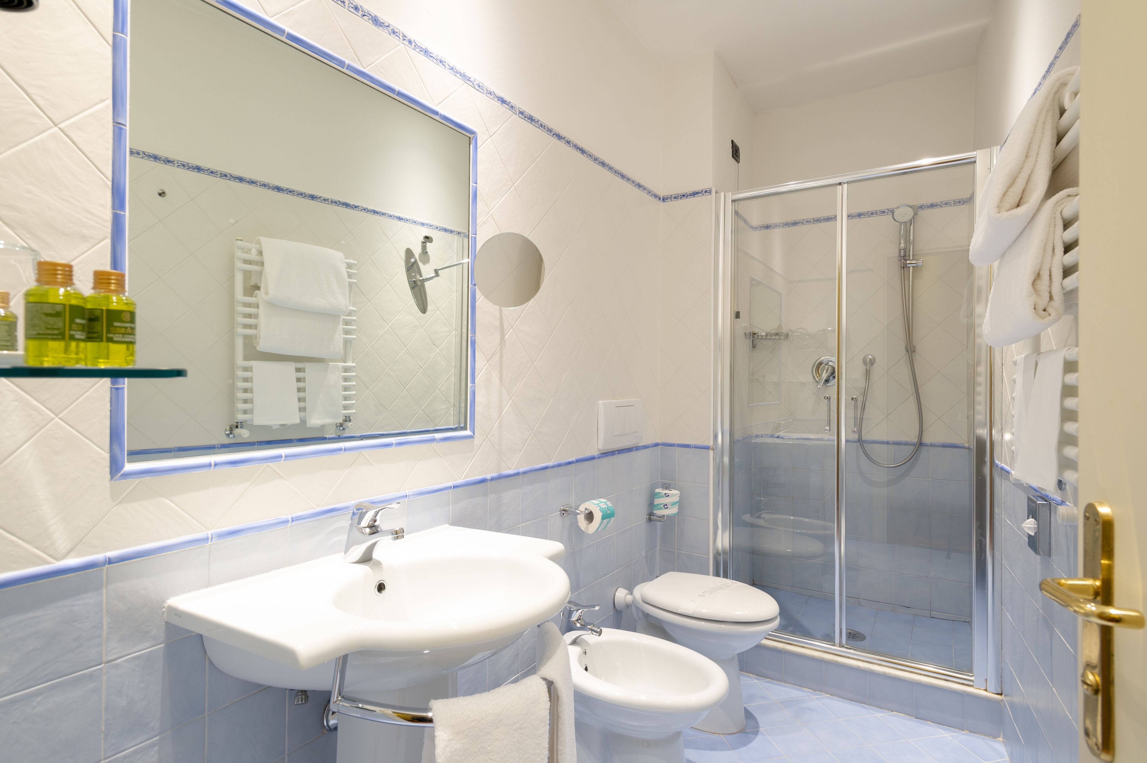 classic double room | bathroom | shower, free toiletries, hair dryer, towels