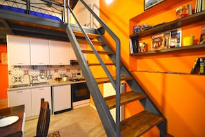 Fridge, microwave, oven, espresso maker