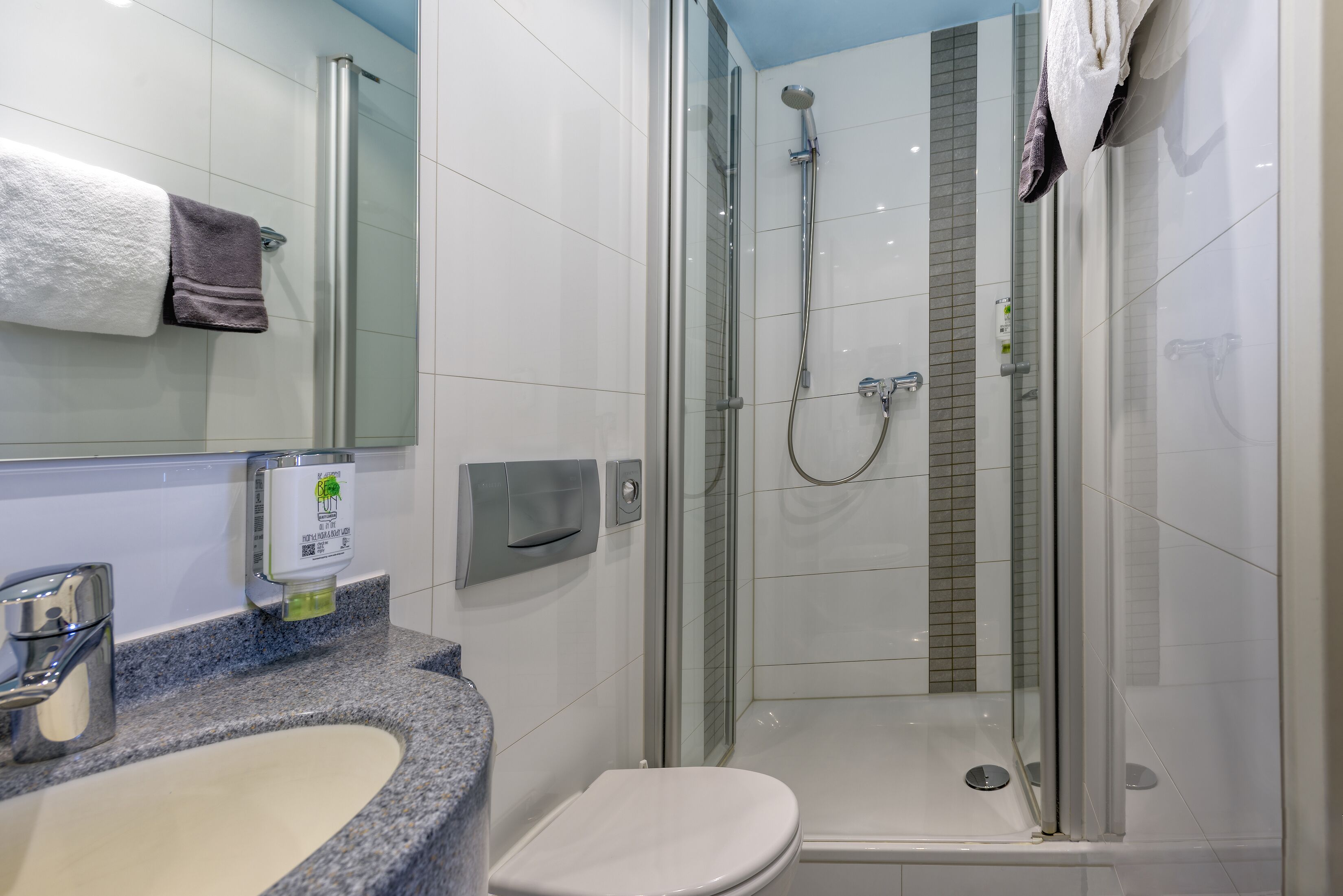 double room | bathroom | hair dryer, towels, soap, shampoo