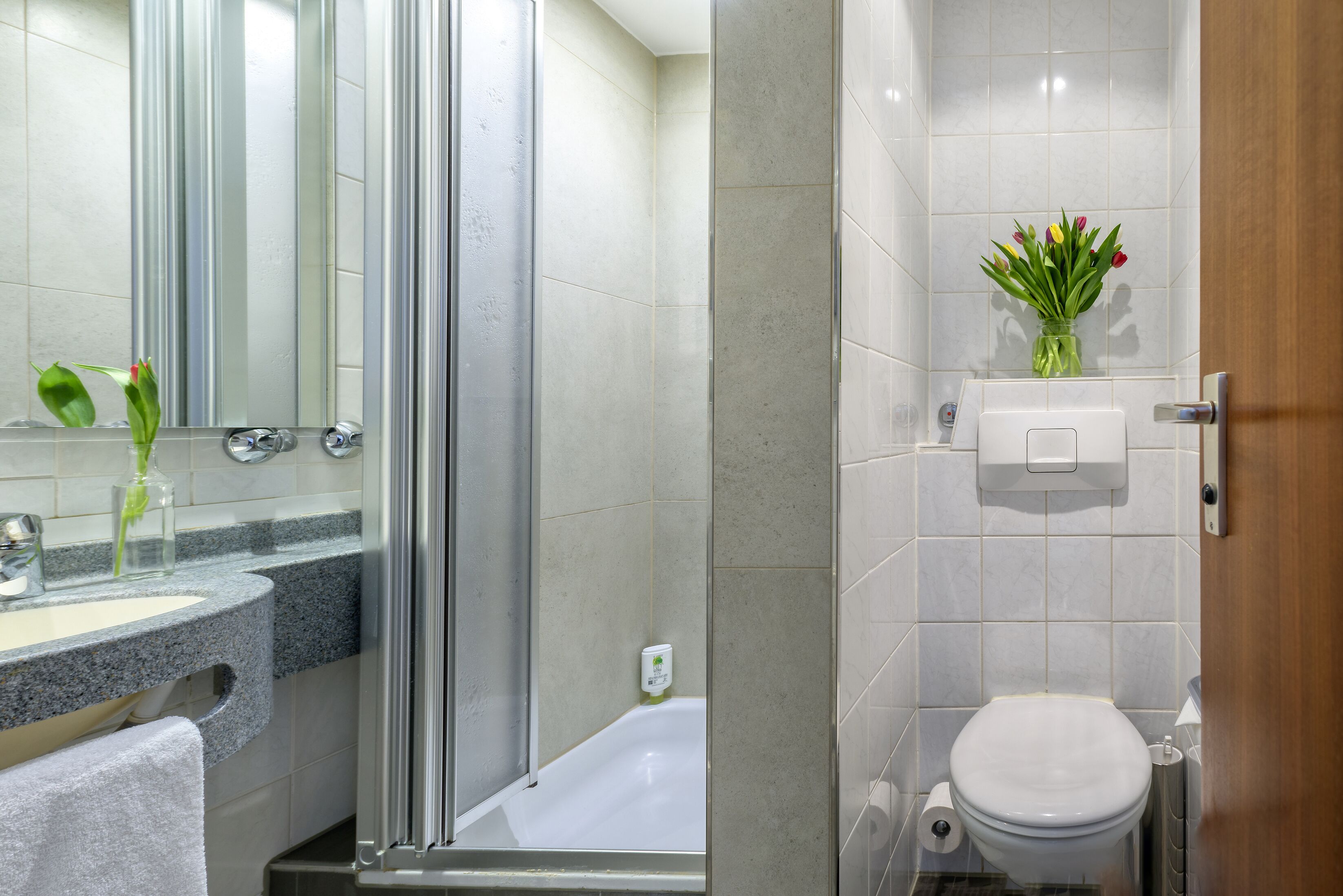 single room | bathroom | hair dryer, towels, soap, shampoo