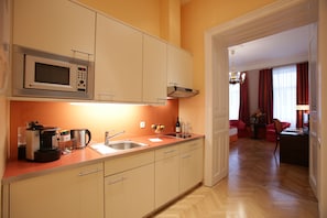 Superior Studio | Private kitchen | Full-sized fridge, microwave, stovetop, espresso maker