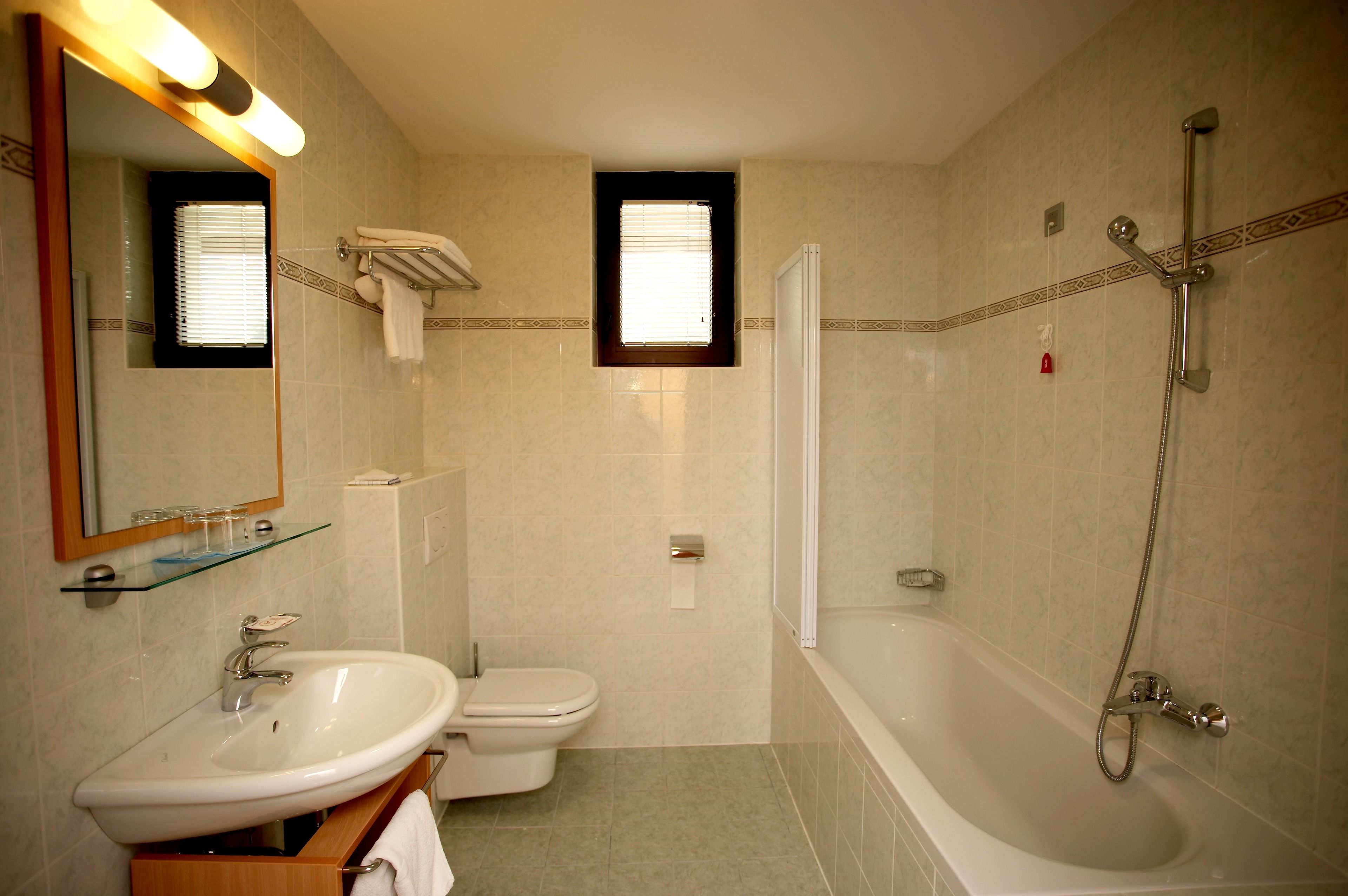 free toiletries, hair dryer, towels