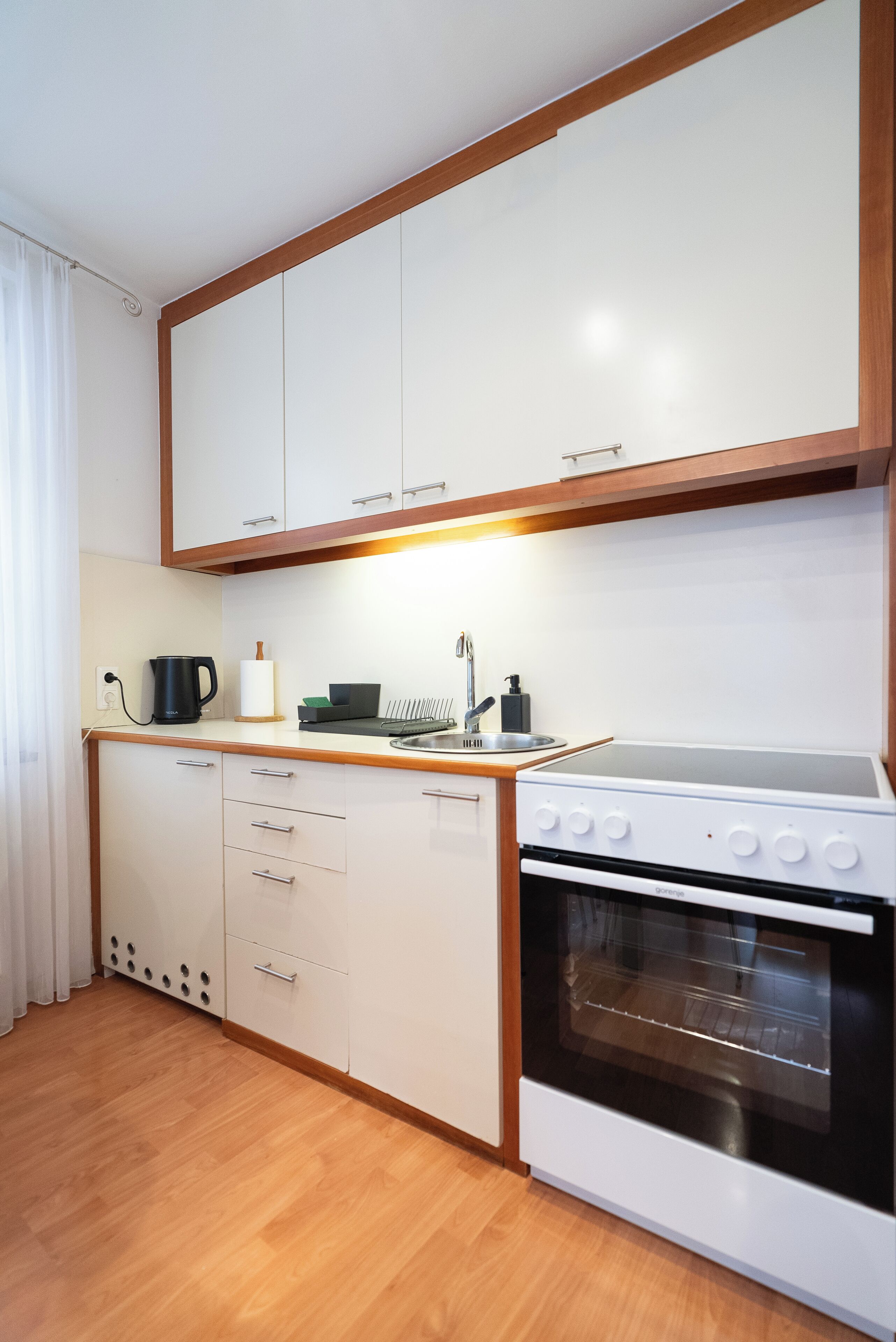 standard apartment, city view | private kitchen | fridge, oven, stovetop, cookware/dishes/utensils