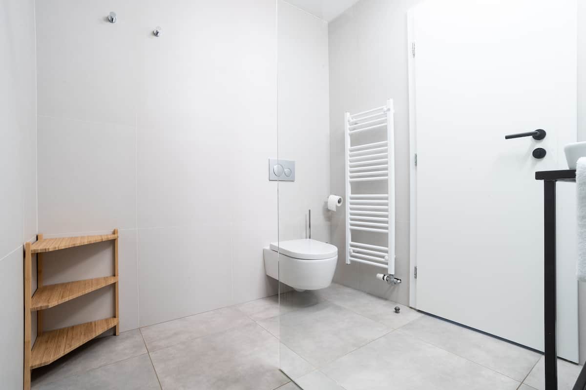 combined shower/bathtub, designer toiletries, hair dryer, slippers