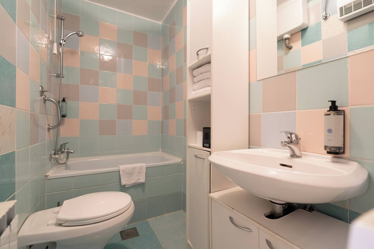 standard apartment, city view | bathroom | combined shower/bathtub, designer toiletries, hair dryer, slippers