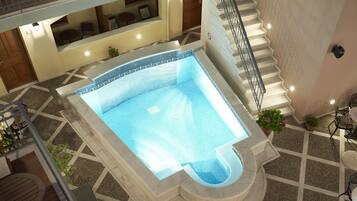 Outdoor pool, pool umbrellas, pool loungers