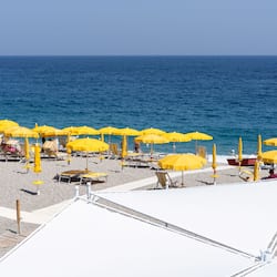 Private beach, white sand, sun-loungers, beach umbrellas