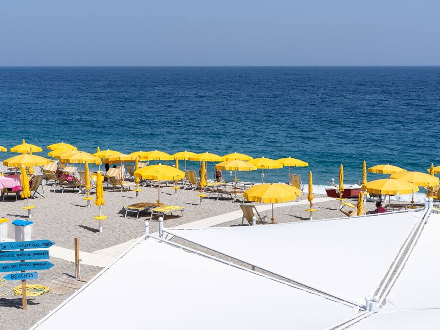 Private beach, white sand, sun-loungers, beach umbrellas