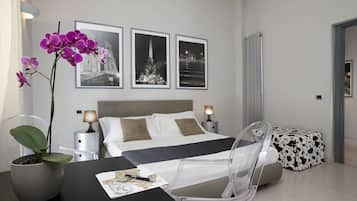 Egyptian cotton sheets, premium bedding, down comforters, free minibar