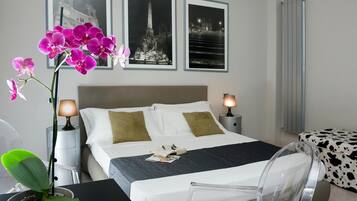 Egyptian cotton sheets, premium bedding, down duvets, free minibar