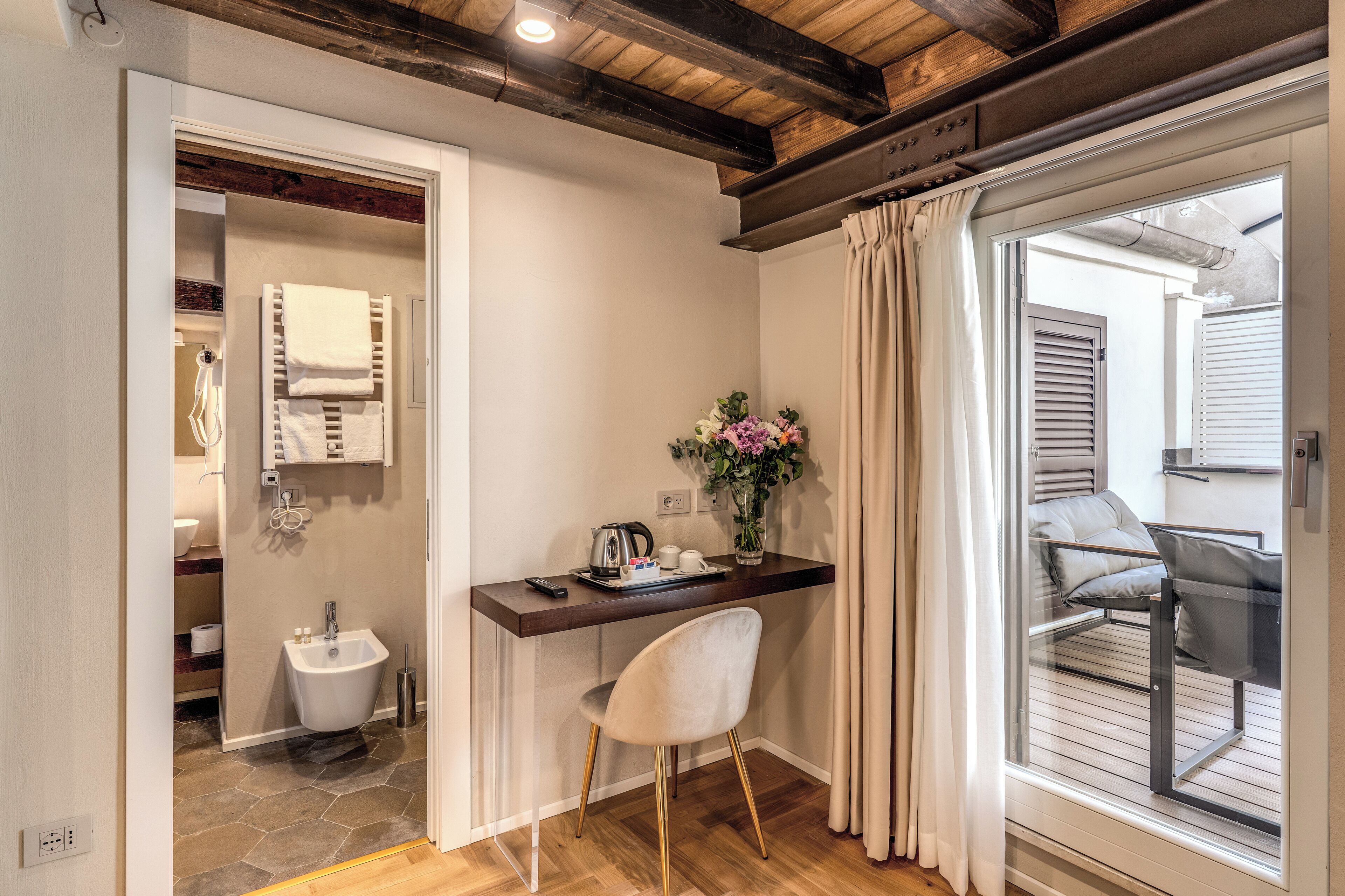 quadruple room with private terrace on the fifth floor in the separate building | bathroom | shower, rainfall showerhead, free toiletries, hair dryer