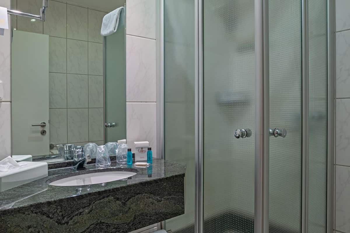 shower, free toiletries, hair dryer, towels