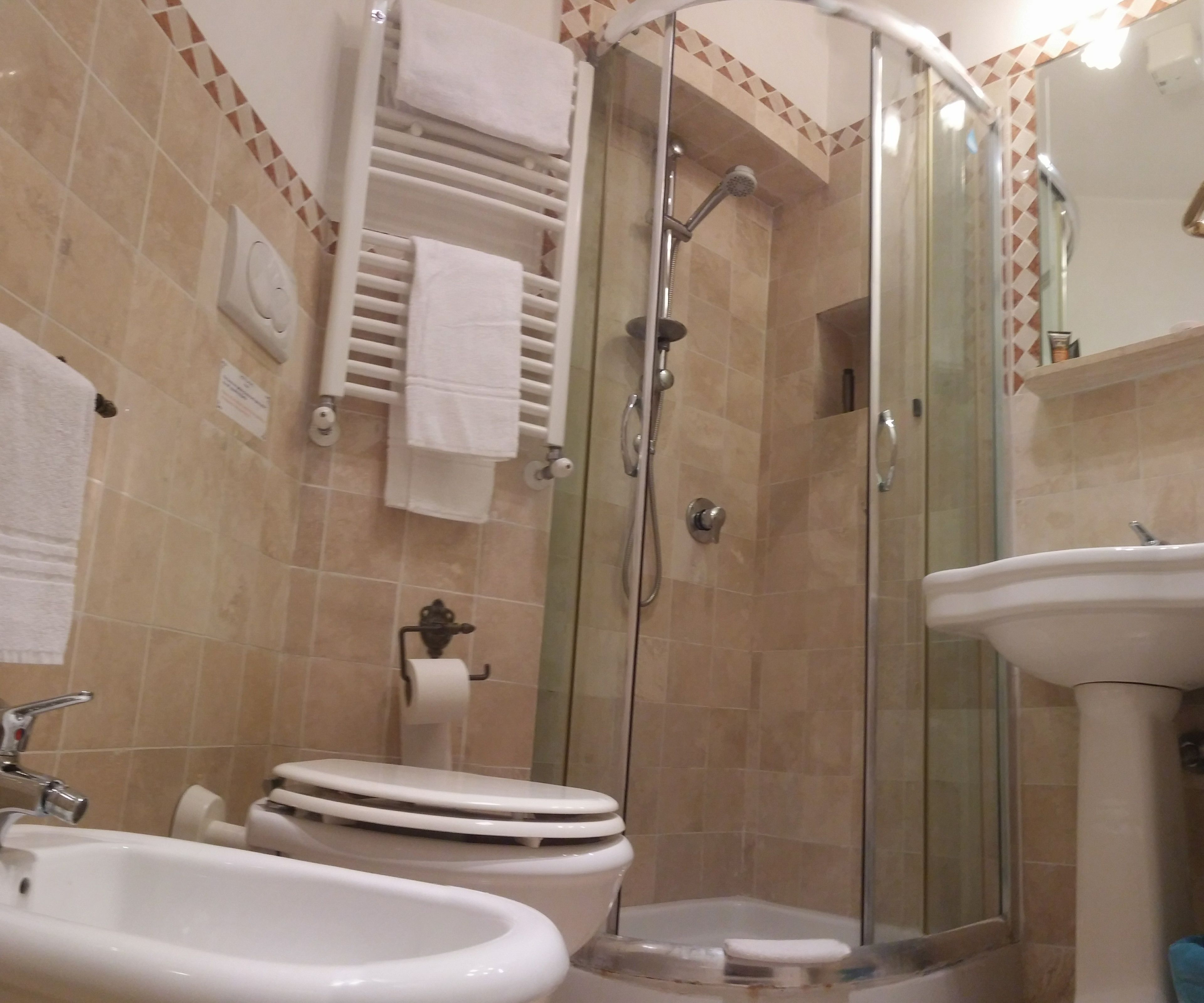 free toiletries, hair dryer, bidet, towels