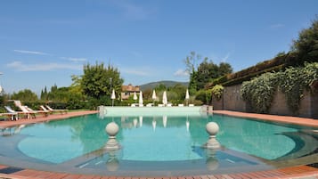 Outdoor pool, pool umbrellas