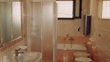 Shower, hair dryer, bathrobes, bidet