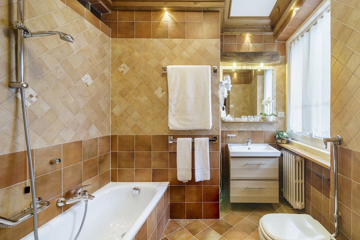 comfort double room, balcony, mountain view | bathroom | shower, rainfall showerhead, hair dryer, bidet