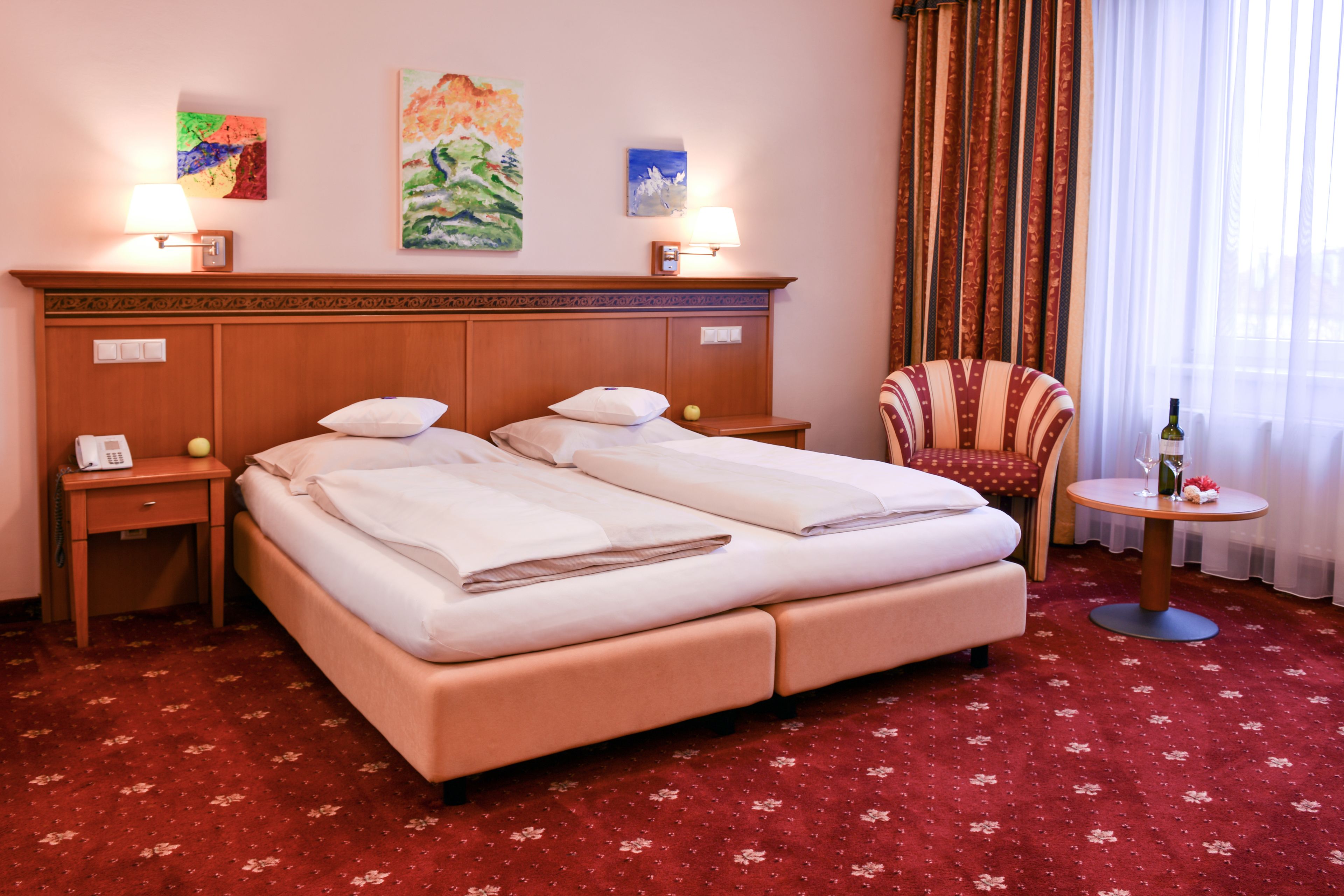 comfort double room | in-room safe, desk, blackout curtains, iron/ironing board