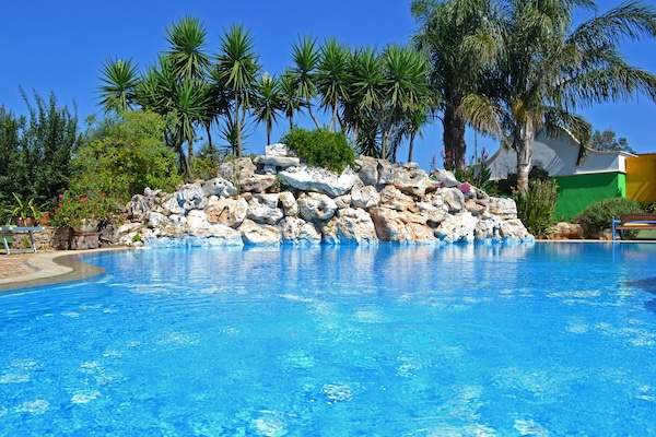 Seasonal outdoor pool, sun loungers