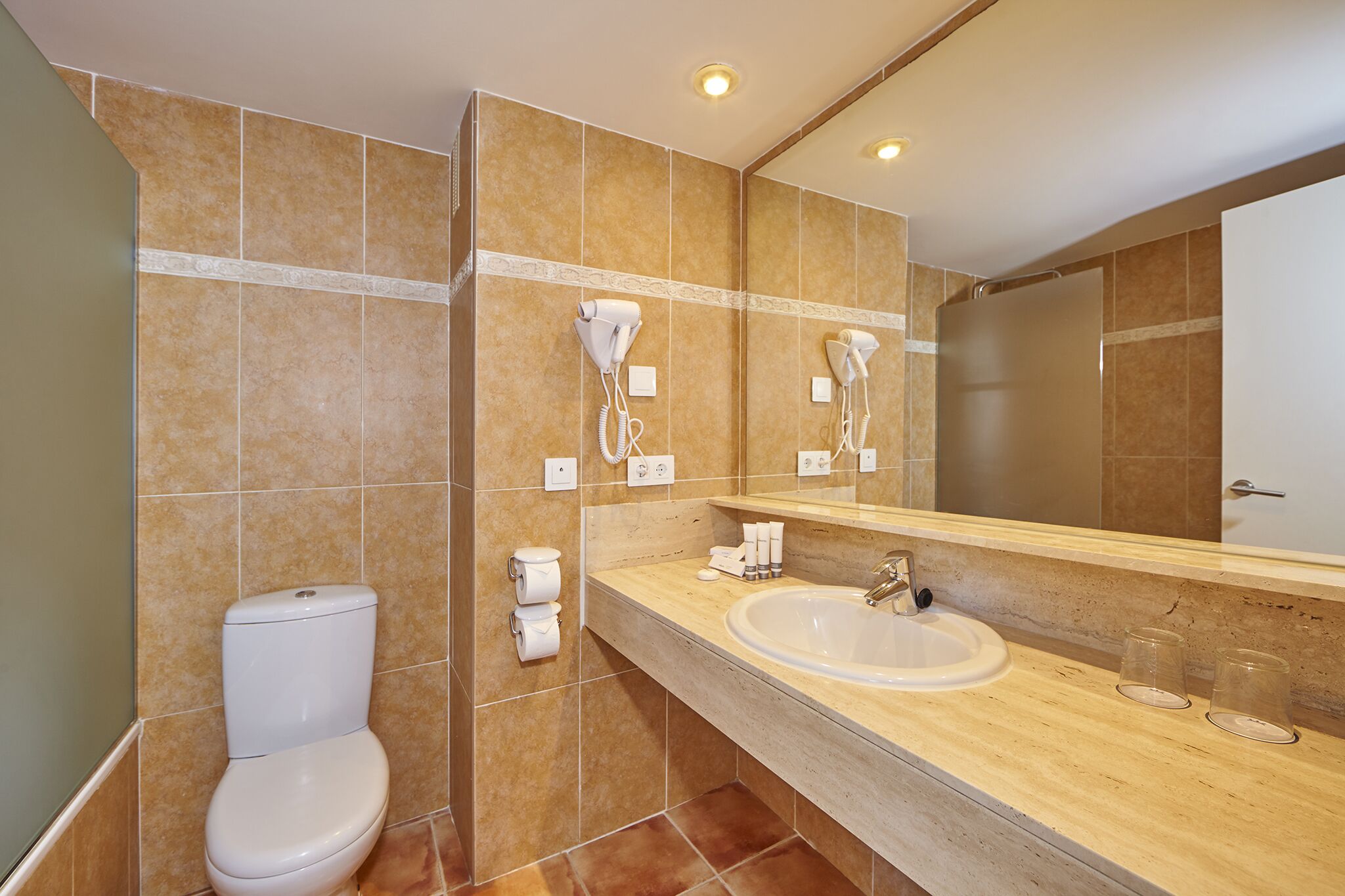 free toiletries, hair dryer, towels