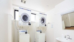 A hotel room with two front-loading washing machines, a sink, and a mirror. - KOKO HOTEL Korakuen (Tokyo)