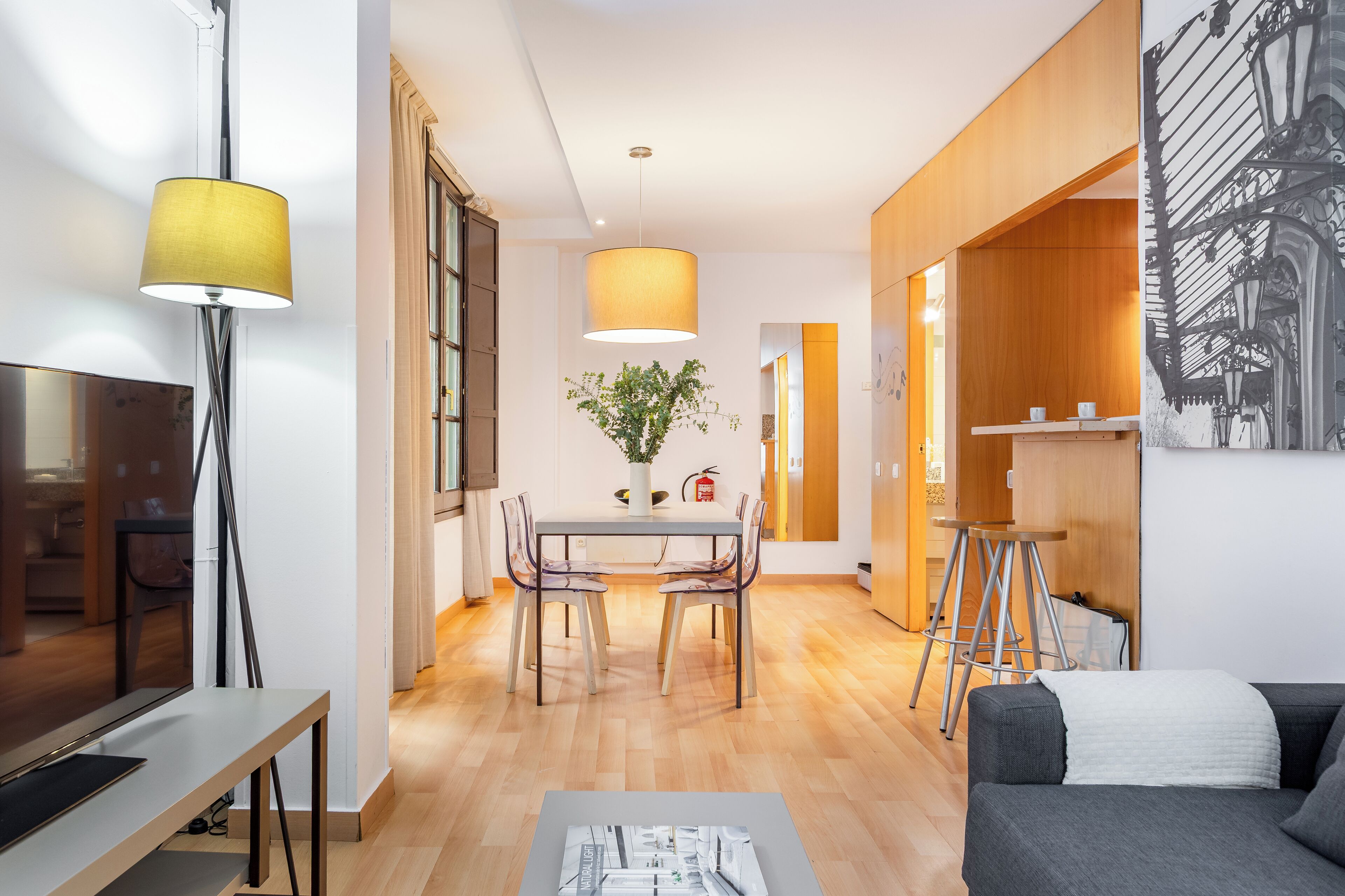 Apartamento econômico | Área de estar | TV 22 polegadas com canais via satélite